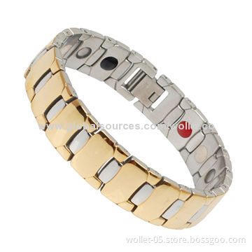 Wholesale Stainless Steel Men's Link Magnetic Bracelet, IP Gold Plating, High-polished